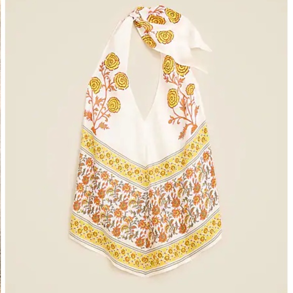 239. J. CREW Open-back halter top in sunset rose block print $118 XS NWT - Picture 1 of 5